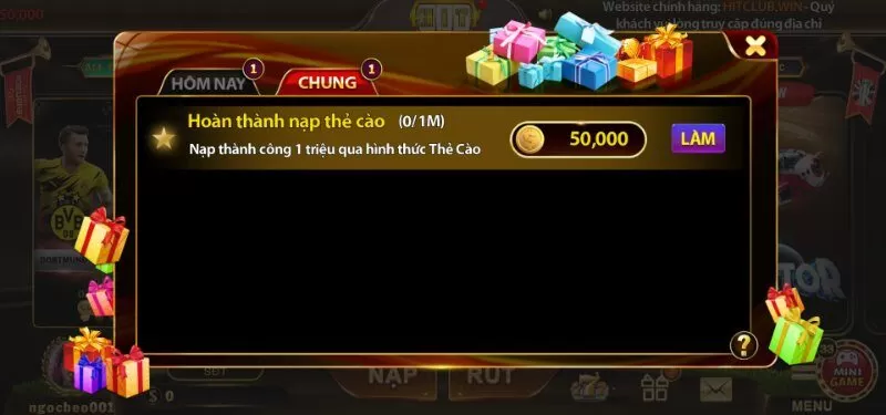 Tặng 50k khi thành viên nạp tiền qua thẻ cào ở mức tối thiểu 1 triệu 